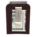 FULL-GRAIN PEBBLED BROWN LEATHER MONEY CLIP CARD CASE